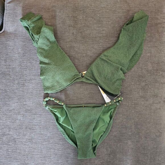ViX Women's Green Firenze Liz Triangle top 2 Piece Seersucker bikini size M/XS - Picture 5 of 14
